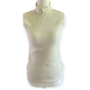 NWT-Flaw Tahari Sweater Size Small Soft Ivory Gold Lurex Sleeveless Mock Neck